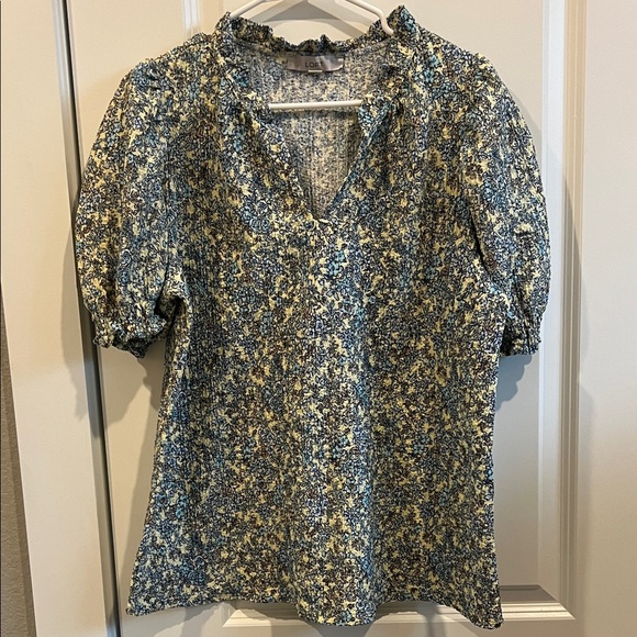 LOFT Tops - LOFT Floral Print Blouse in Blue and Yellow